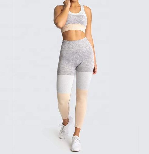 the keeper SET full length legging & crop colour block pale blush